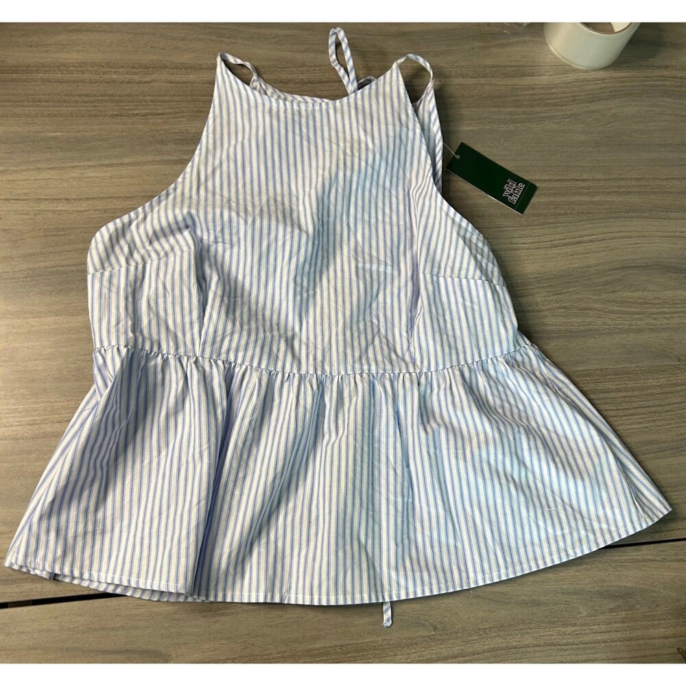 Women’s Wild Fable High-Neck Babydoll Halter Top blue and white striped Size L